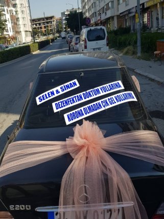 Gelin Arabası somon renkli tül 