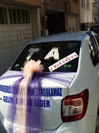 Papatya harfli mor pembe gelin arabası 