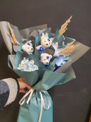Ayıcıklı Buket Mavi 