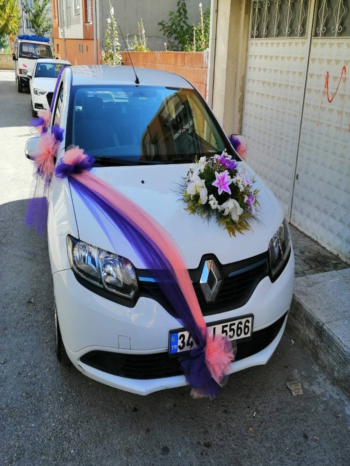 Papatya harfli mor pembe gelin arabası 